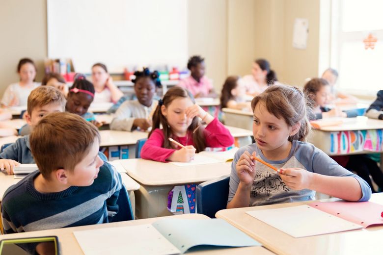 Schülerinnen und Schüler sitzen im Unterricht.